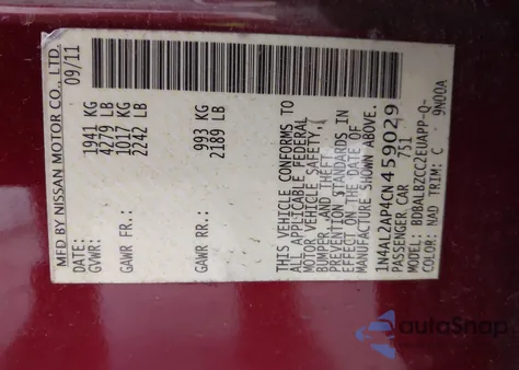 2012 Nissan Altima 2.5 S z USA, uszkodzony, nr VIN 1N4AL2AP4CN459029